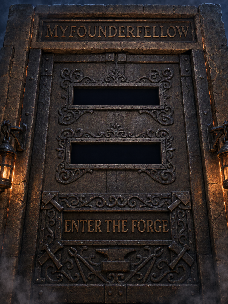 MyFounderFellow — forge gate at dusk